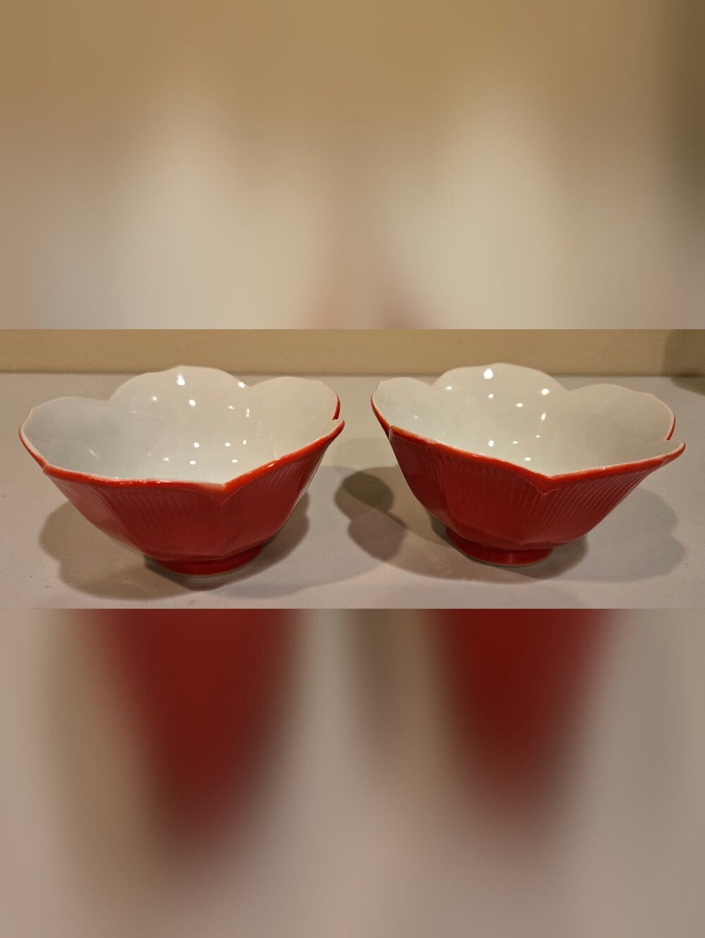 2 Vintage Lefton Japanese Red Lotus Bowls